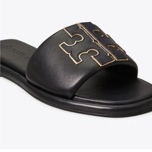 Tory Burch Black/Gold Double T Sport Slide